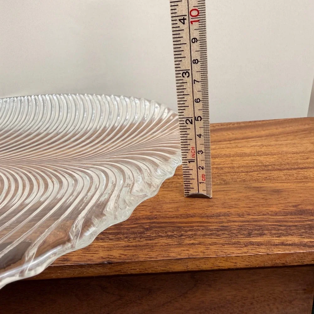 Crystal Palm Leaf Platter Clear Textured Glass Serving Tray 13.75